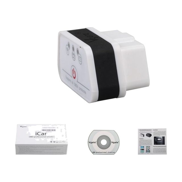 Vgate iCar2 Wi-Fi med förpackning, CD och manual