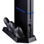4-i-1 PS4-ställ med fläkt, USB-hubb och laddare för 2 handkontroller