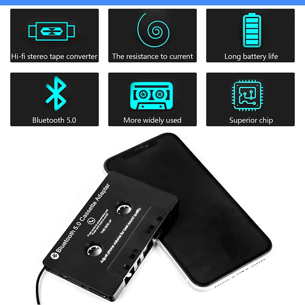 Detalle del micrófono incorporado en adaptador de casete bluetooth para coche