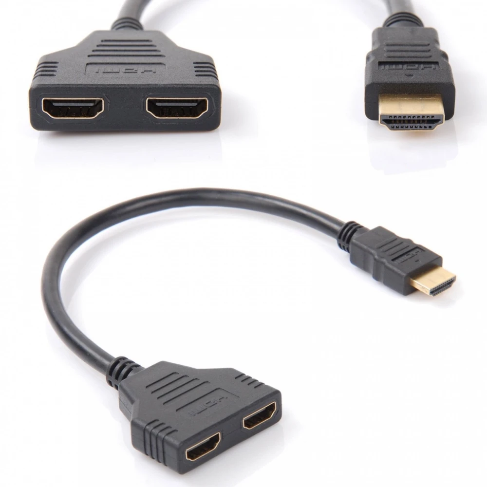 HDMI-adapter hane till 2 HDMI-hona-utgångar splitter satkit
