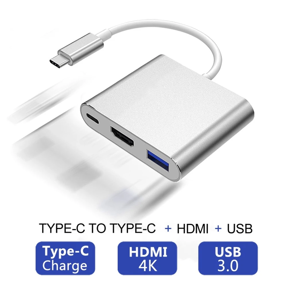 Detalle del cable y puertos del adaptador USB 3.1 Tipo C
