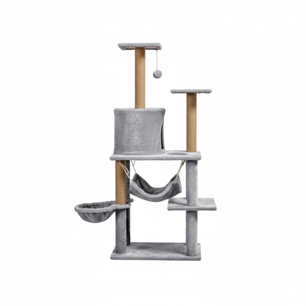 Klösträd för katter 125 cm med hängmatta, grotta och sisalstolpar