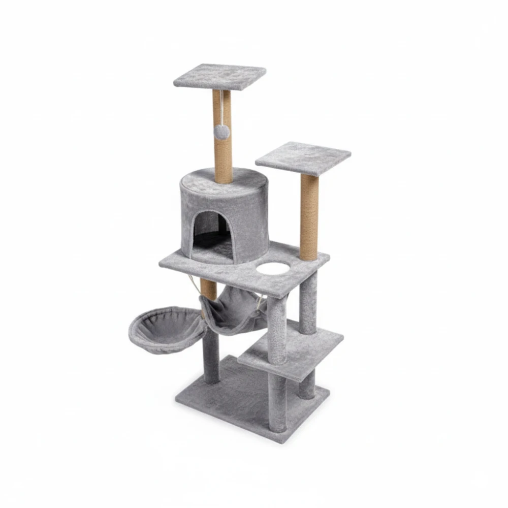 Klösträd för katter 125 cm med hängmatta, grotta och sisalstolpar
