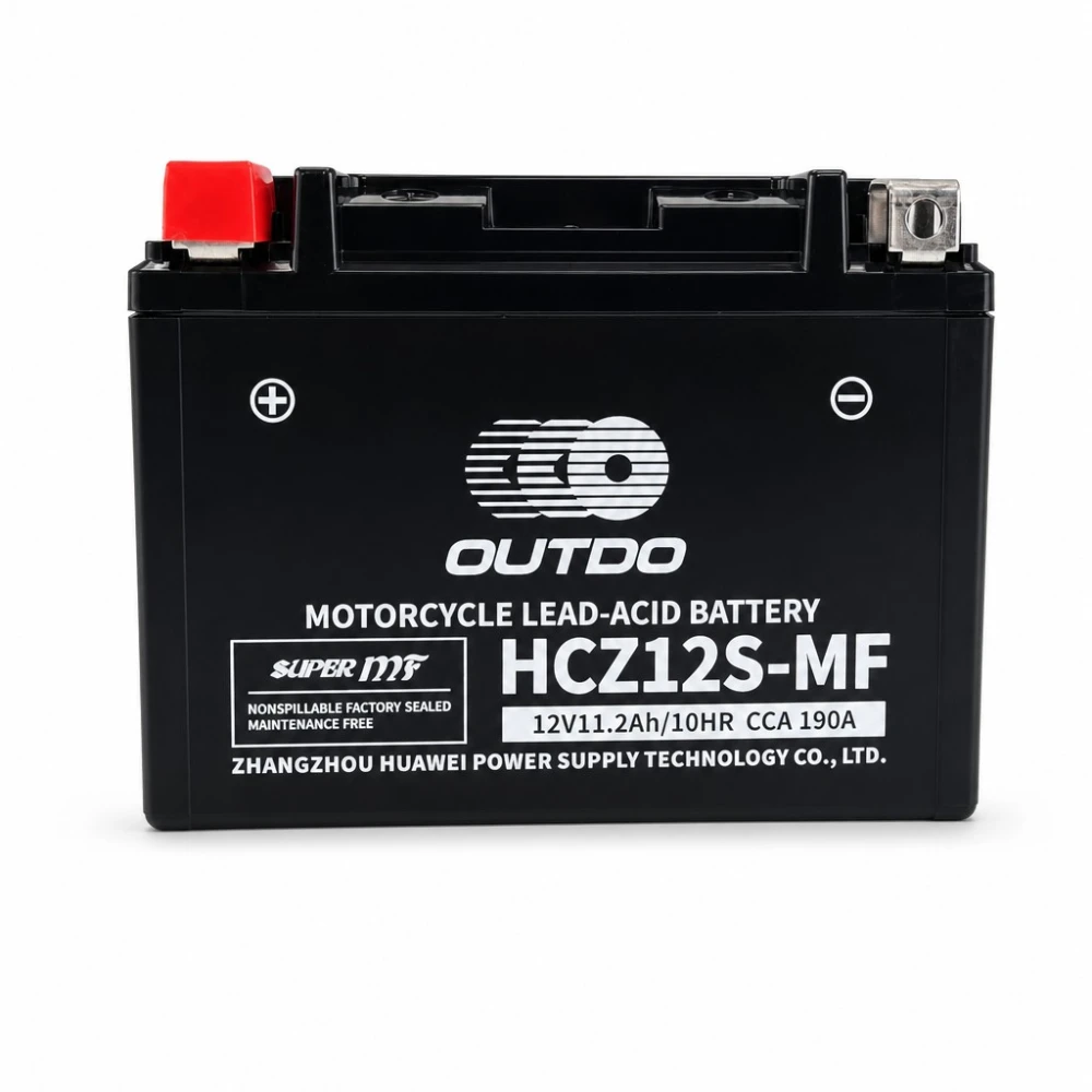 Motorcykelbatteri AGM 12V 11.2Ah OUTDO HCZ12S-MF - Kompatibel Yuasa YTZ12S(-BS) / GTZ12S / ETZ12S