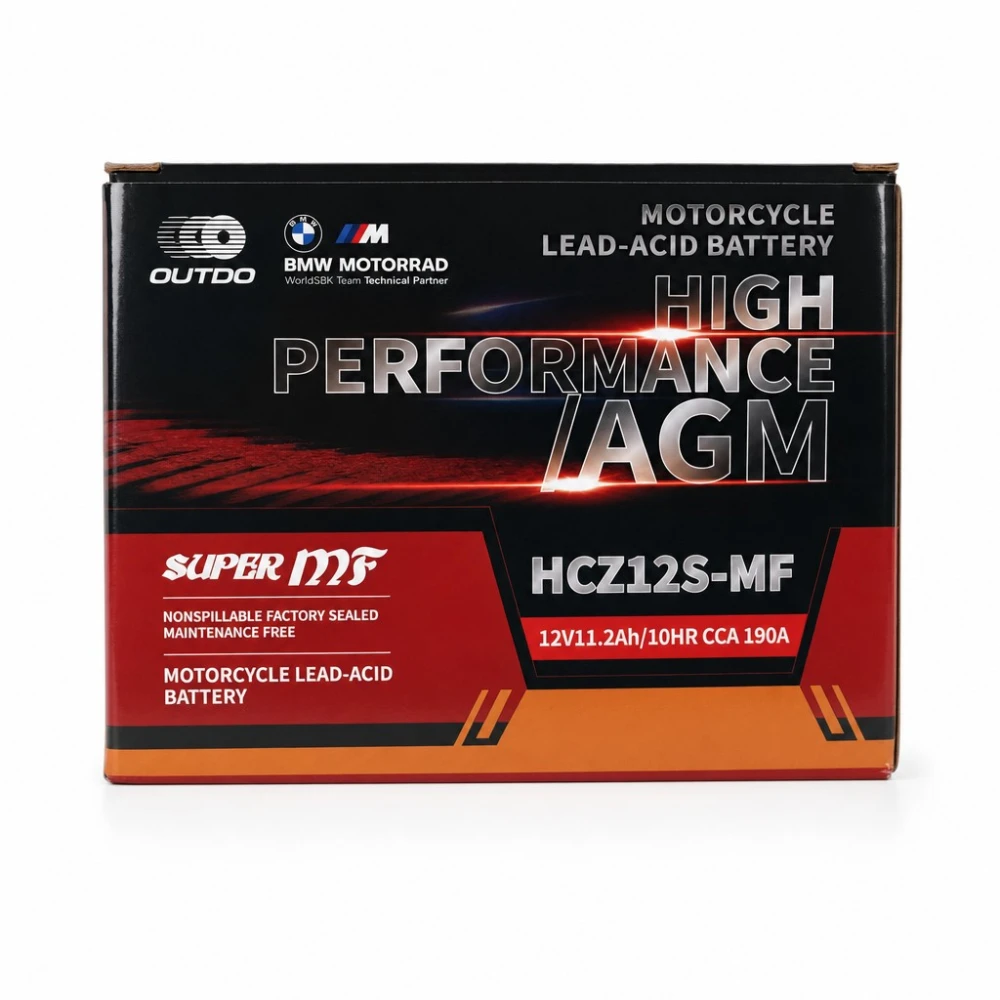 Motorcykelbatteri AGM 12V 11.2Ah OUTDO HCZ12S-MF - Kompatibel Yuasa YTZ12S(-BS) / GTZ12S / ETZ12S