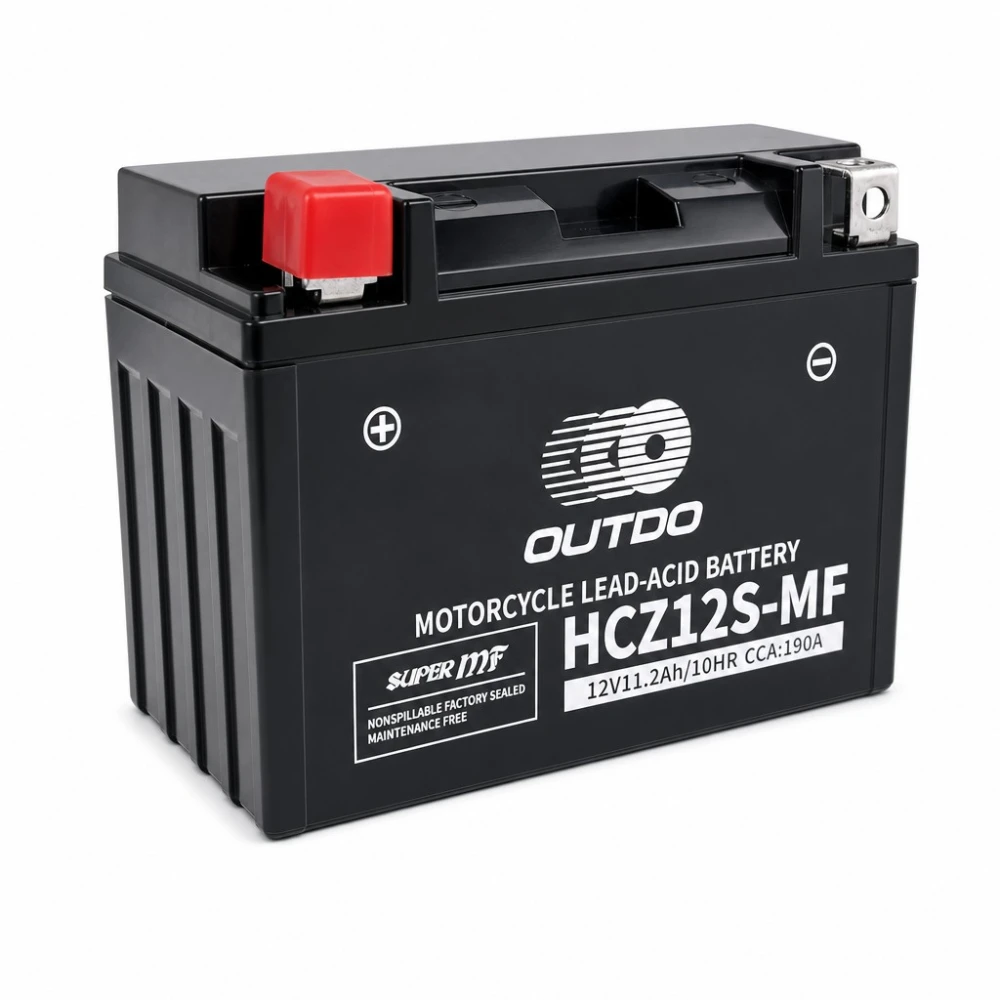 Motorcykelbatteri AGM 12V 11.2Ah OUTDO HCZ12S-MF - Kompatibel Yuasa YTZ12S(-BS) / GTZ12S / ETZ12S