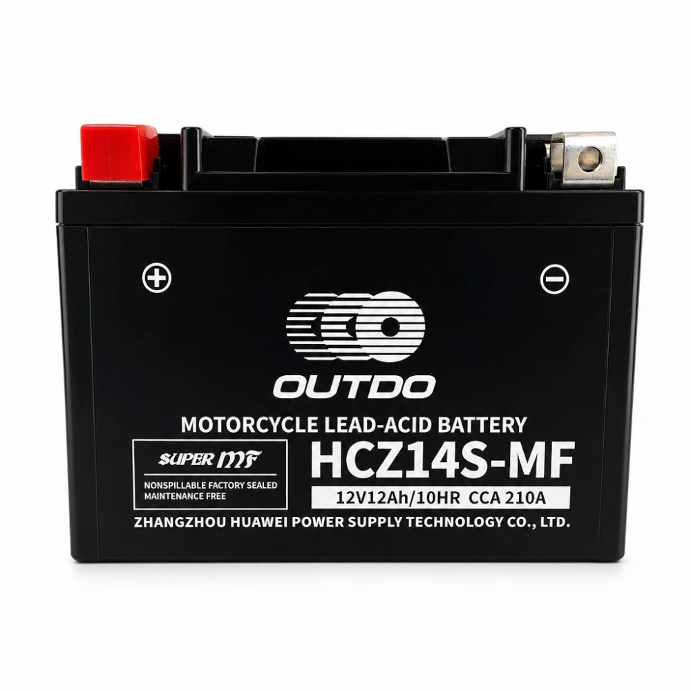 Motorcykelbatteri AGM 12V 12Ah OUTDO HCZ14S-MF - Kompatibel Yuasa YTZ14S(-BS) / GTZ14S / ETZ14S