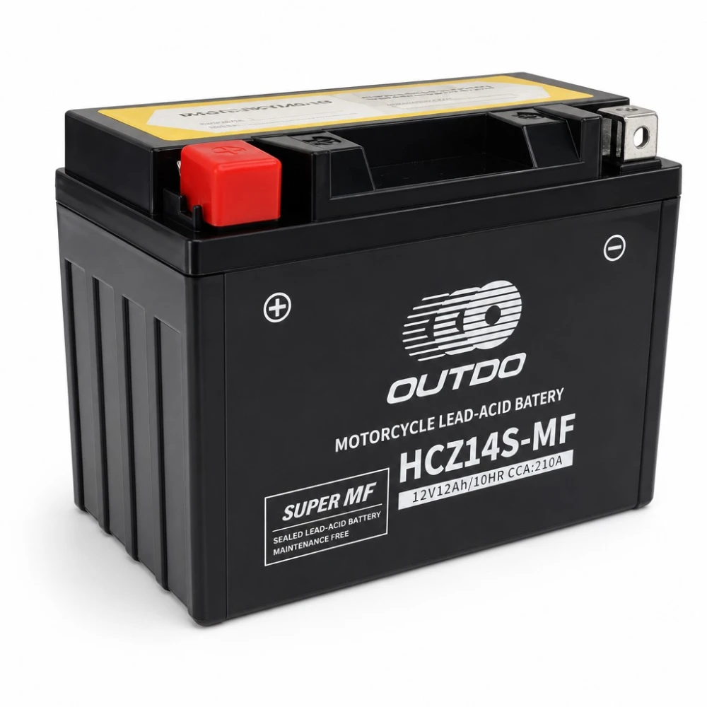 Motorcykelbatteri AGM 12V 12Ah OUTDO HCZ14S-MF - Kompatibel Yuasa YTZ14S(-BS) / GTZ14S / ETZ14S
