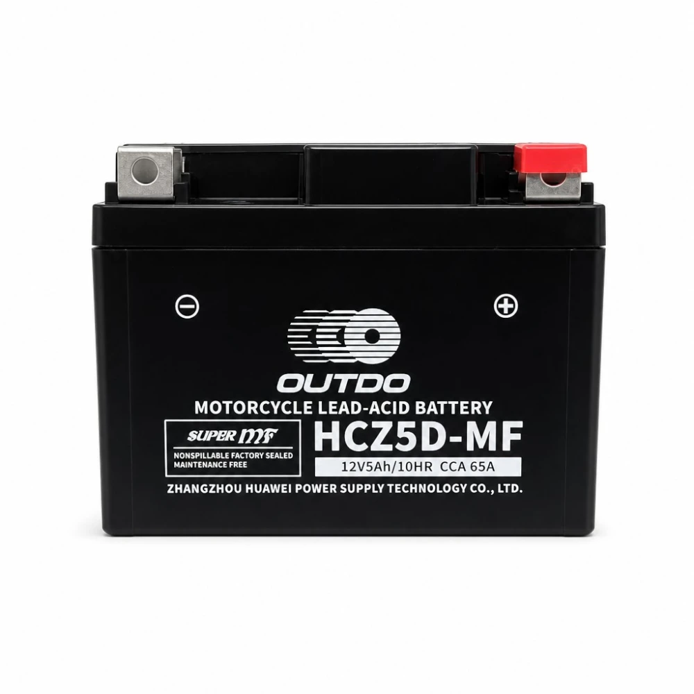 Motorcykelbatteri AGM 12V 5Ah OUTDO HCZ5D-MF - Kompatibelt Yuasa YTZ7S-BS / GTZ7S / ETZ5L-BS