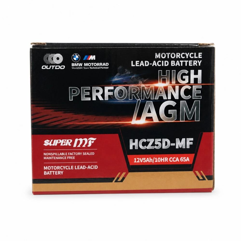Motorcykelbatteri AGM 12V 5Ah OUTDO HCZ5D-MF - Kompatibelt Yuasa YTZ7S-BS / GTZ7S / ETZ5L-BS