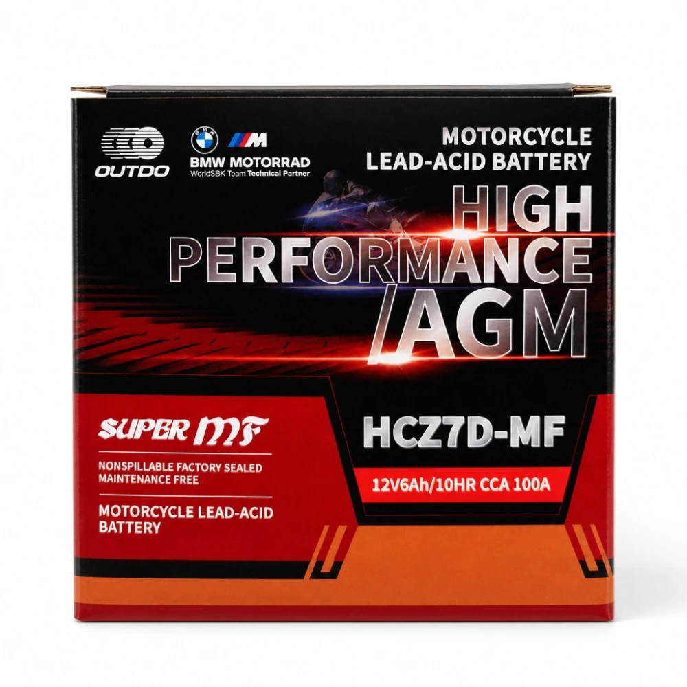 Motorcykelbatteri AGM 12V 6Ah OUTDO HCZ7D-MF - Kompatibel Yuasa YTZ7S-BS / GTZ7S / ETZ7S