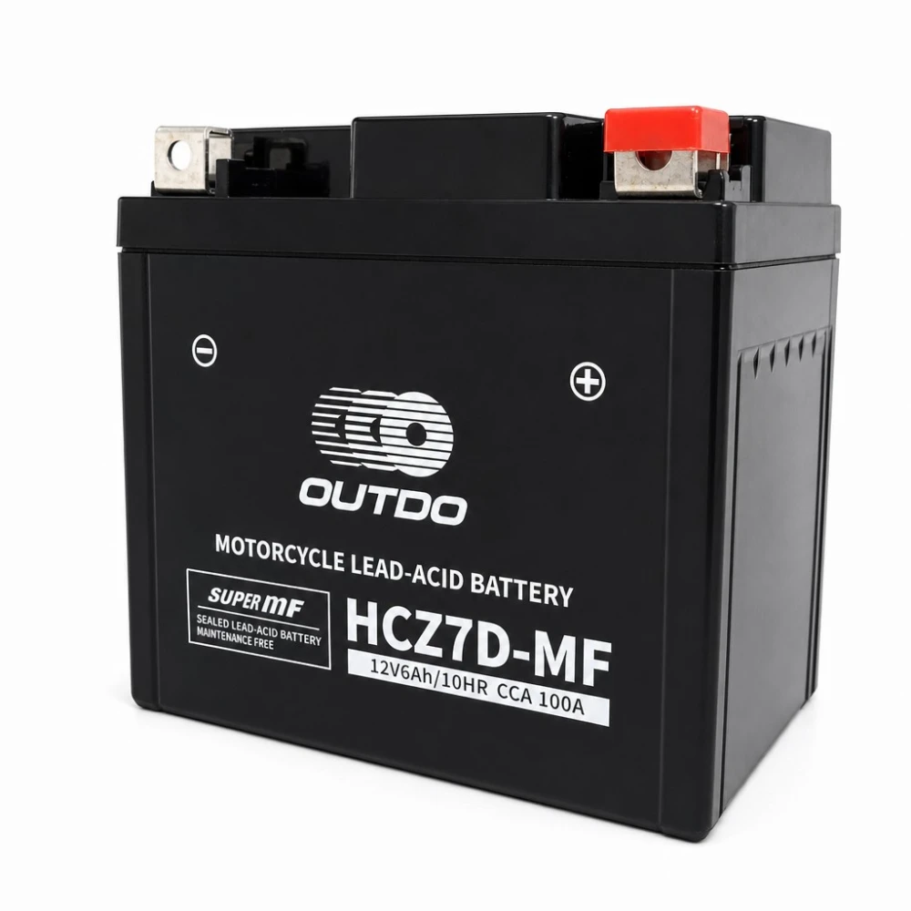 Motorcykelbatteri AGM 12V 6Ah OUTDO HCZ7D-MF - Kompatibel Yuasa YTZ7S-BS / GTZ7S / ETZ7S