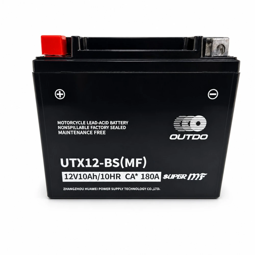 Motorcykelbatteri AGM 12V 10Ah OUTDO UTX12-BS(MF) - Kompatibel Yuasa YTX12-BS / GTX12-BS / ETX12-BS