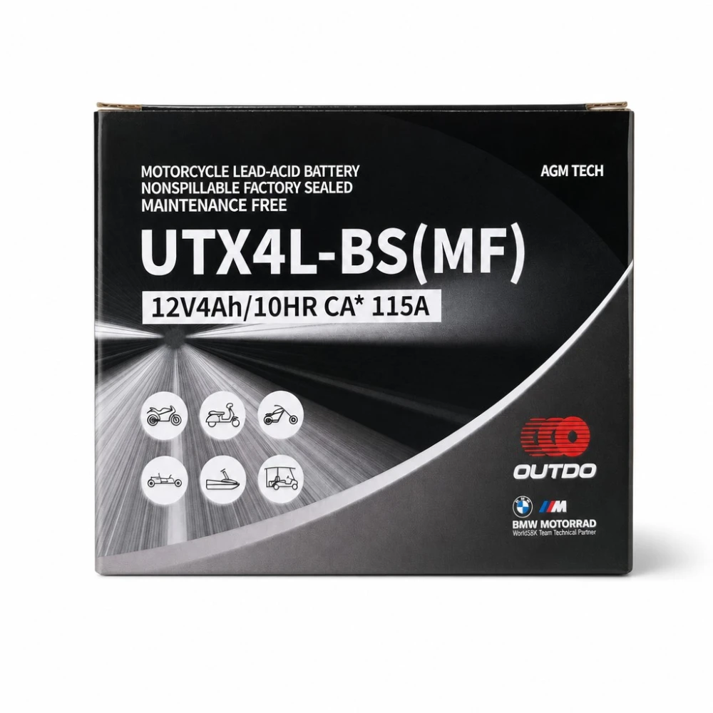 Motorcykelbatteri AGM 12V 4Ah OUTDO UTX4L-BS(MF) - Kompatibel Yuasa YTX4L-BS / GTX4L-BS / ETX4L-BS