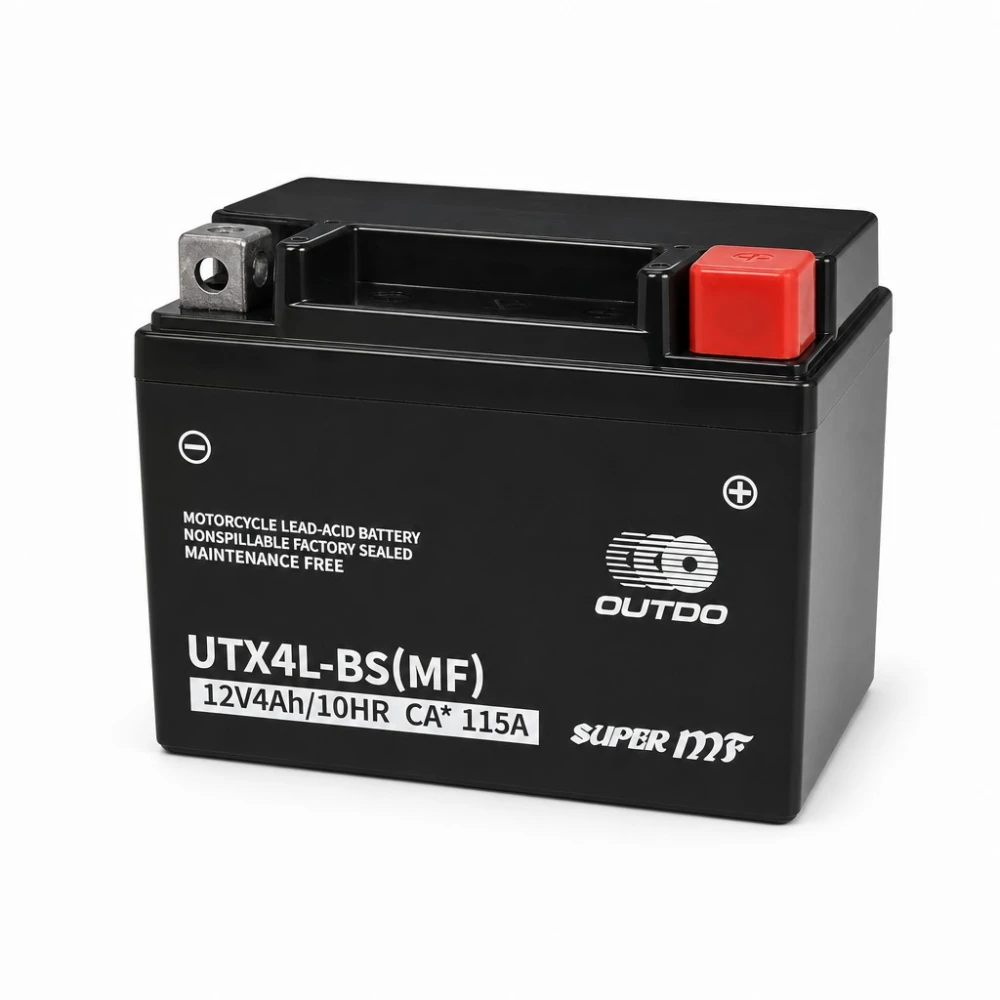 Motorcykelbatteri AGM 12V 4Ah OUTDO UTX4L-BS(MF) - Kompatibel Yuasa YTX4L-BS / GTX4L-BS / ETX4L-BS