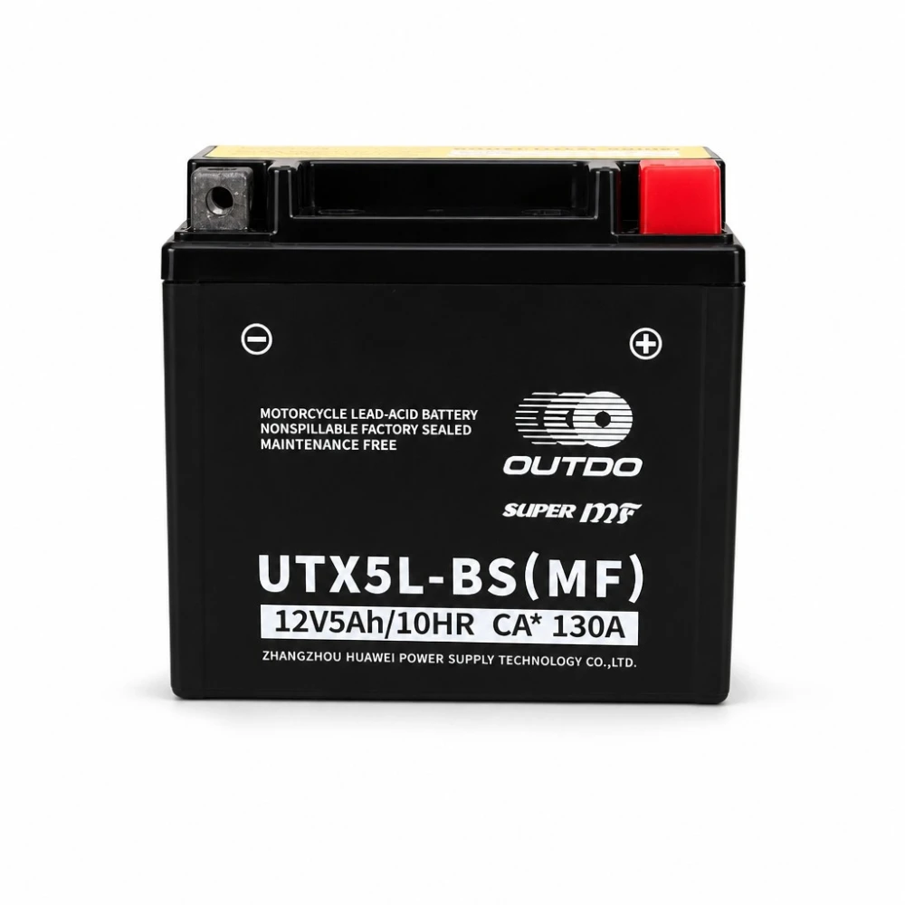 Motorcykelbatteri AGM 12V 5Ah OUTDO UTX5L-BS(MF) - Kompatibel Yuasa YTX5L-BS / GTX5L-BS / ETX5L-BS