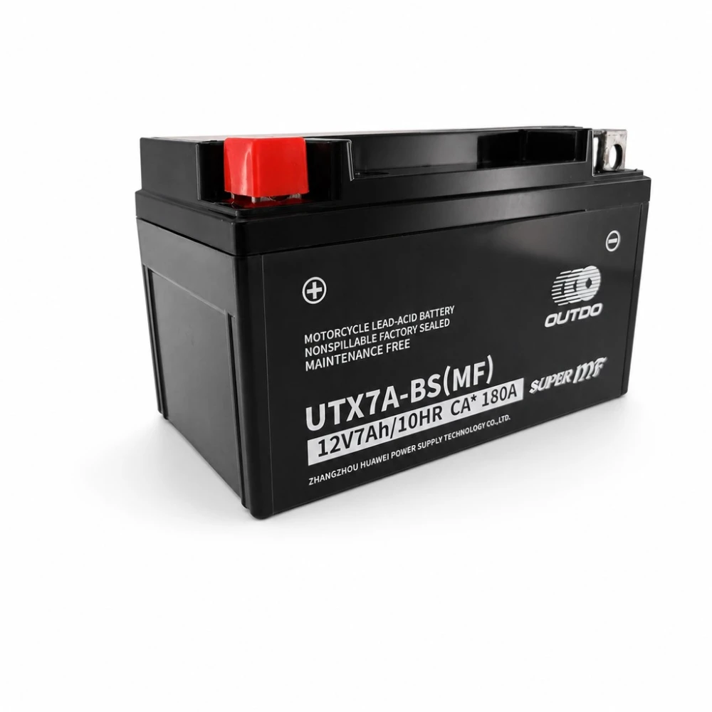 Motorcykelbatteri AGM 12V 7Ah OUTDO UTX7A-BS(MF) - Kompatibel Yuasa YTX7A-BS / GTX7A-BS / ETX7A-BS