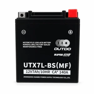 Motorcykelbatteri AGM 12V 7Ah OUTDO UTX7L-BS(MF) - Kompatibel Yuasa YTX7L-BS / GTX7L-BS / ETX7L-BS