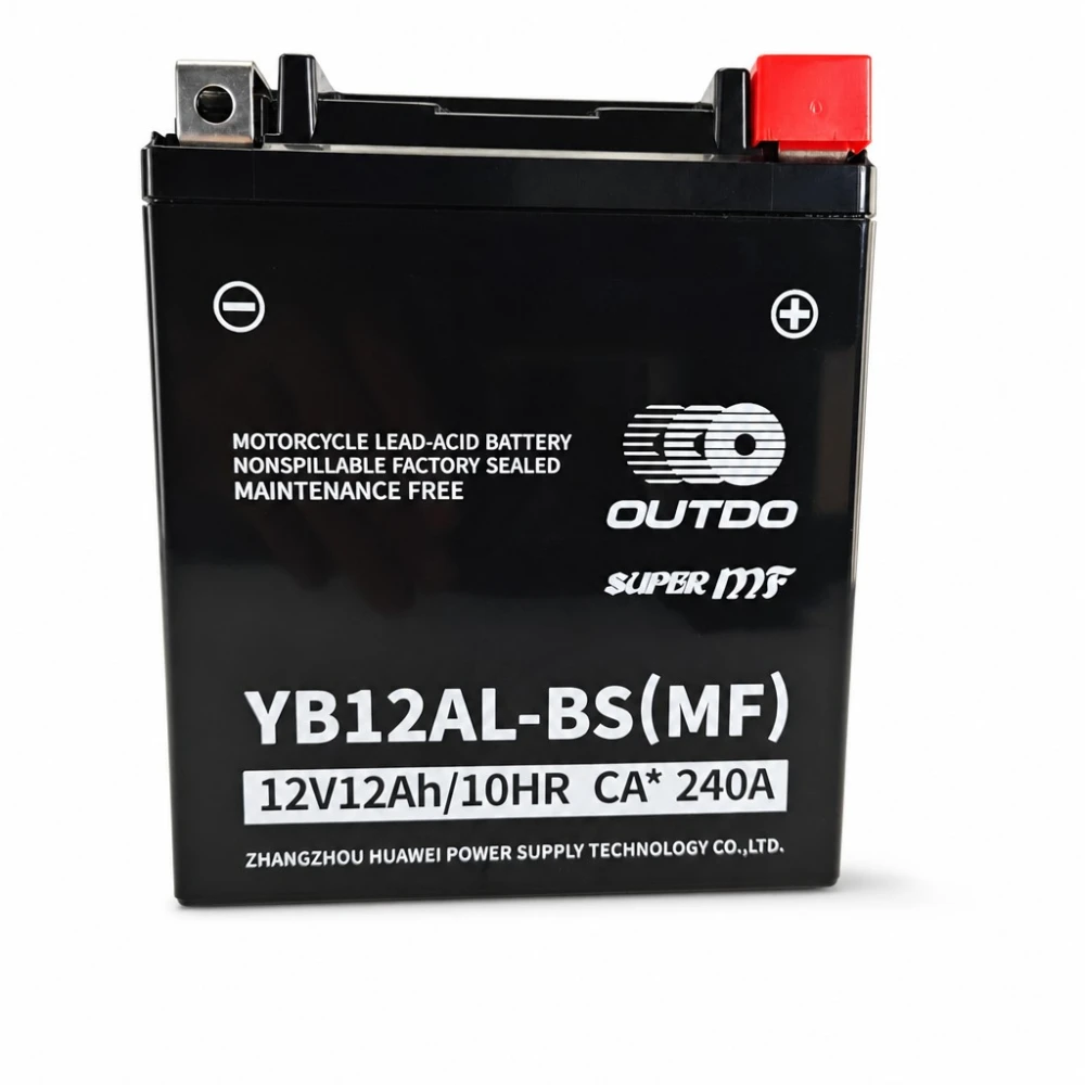 Motorcykelbatteri AGM 12V 12Ah OUTDO YB12AL-BS(MF) - Kompatibel Yuasa YB12AL-A2 / GS YB12AL-A2 / 12N12-4A-1 (flooded liknande)