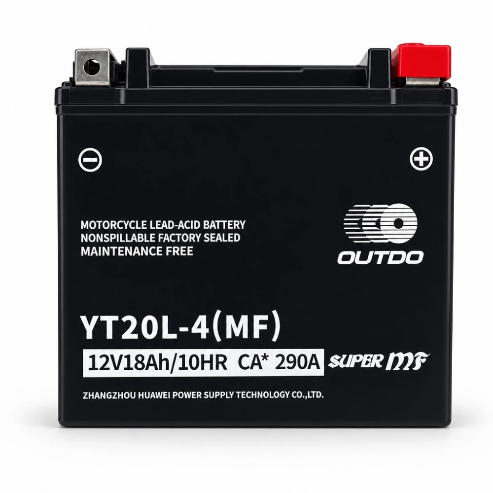 Motorcykelbatteri AGM 12V 18Ah OUTDO YT20L-4(MF) - Kompatibel Yuasa YTX20L-BS / GTX20L-BS / ETX20L-BS / Y50-N18L-A