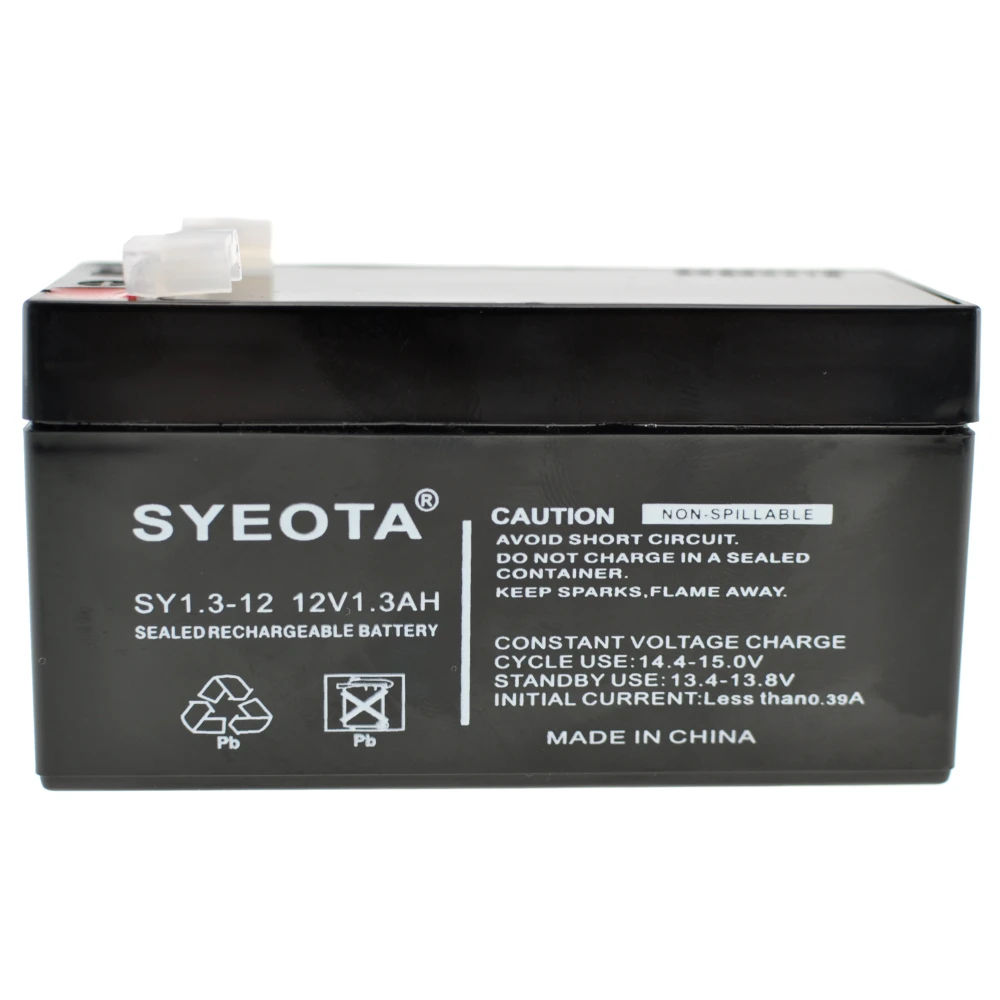 Batería Plomo SY1.3-12 recargable 12V 1.3Ah en detalle lateral