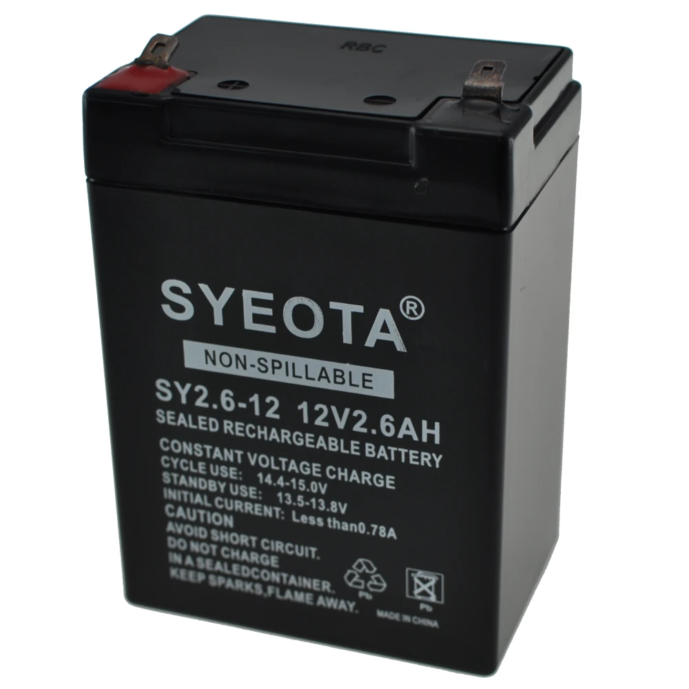 Batería plomo recargable 12V 2.6Ah SY2.6-12 con conector Faston tipo pala