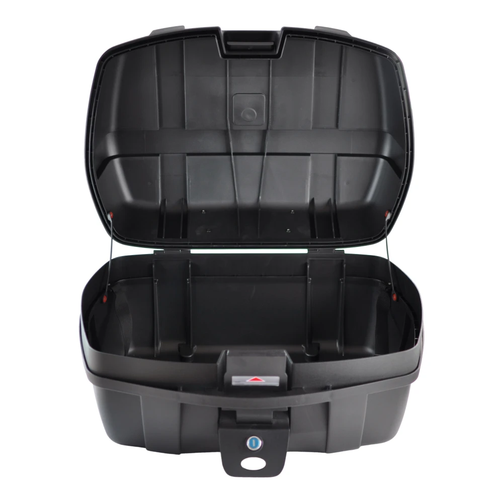 Baul portacascos universal para motos XXL 47L YM-0885 abierto mostrando espacio para 2 cascos