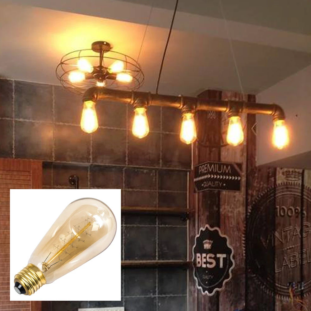 Detalle de la bombilla filamento Edison vintage ST64 E27 40W con base E27