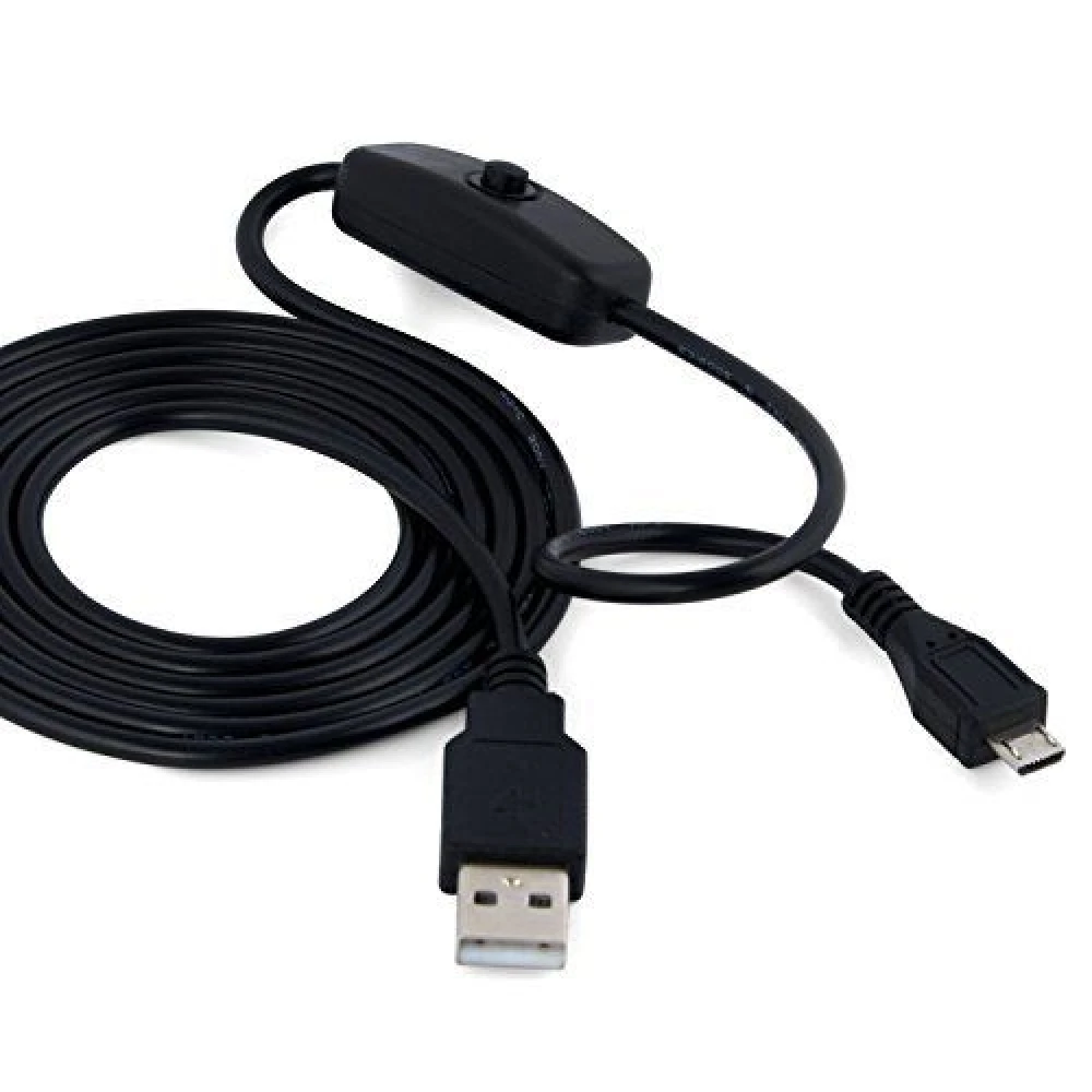 USB A till Micro USB-kabel med strömbrytare för Raspberry Pi 1m svart