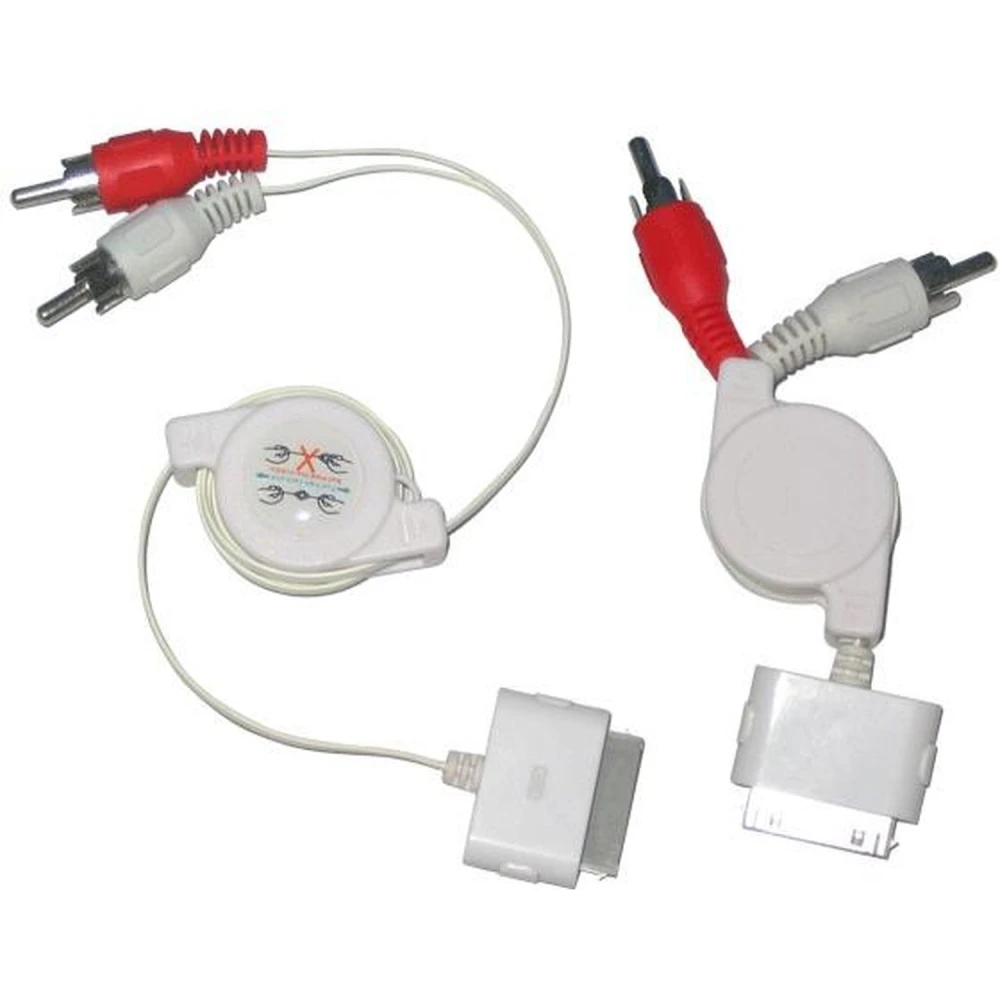 Retraherbar stereokabel för iPod, iPhone, iPad med Dock Connector