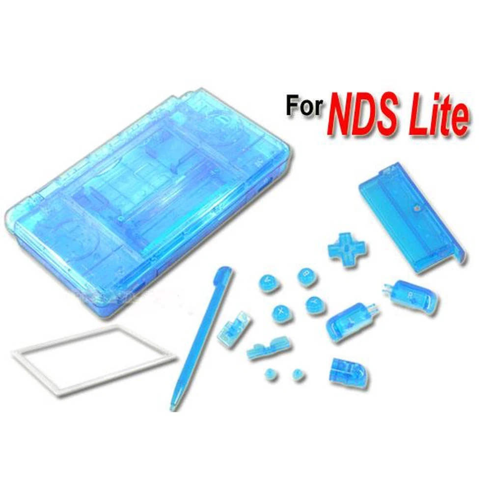 Ersättningsskal Nintendo DS Lite blå transparent med knappar och skruvar