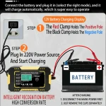 Cargador inteligente de batería 12V 6A para moto y coche con cables y conectores