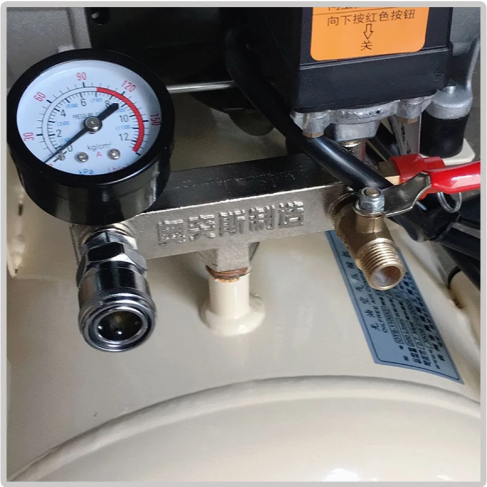 Detalle del tanque de 50 litros del compresor aire sin aceite