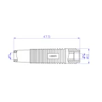 Vista lateral del conector banana hembra 4mm negro BS4506 para instrumentos de medición