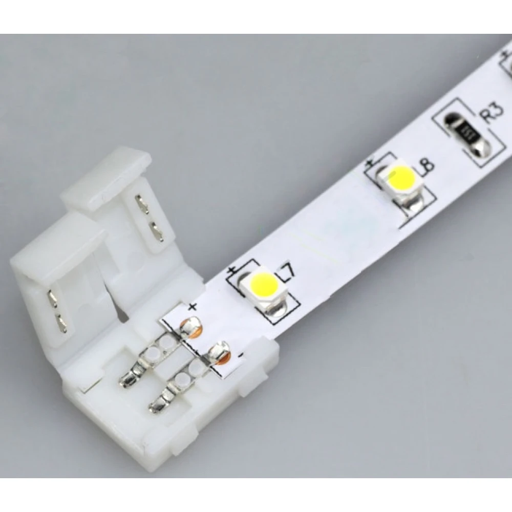 Vista lateral del conector de clip LED 10mm 2 pin 5050 para tiras LED