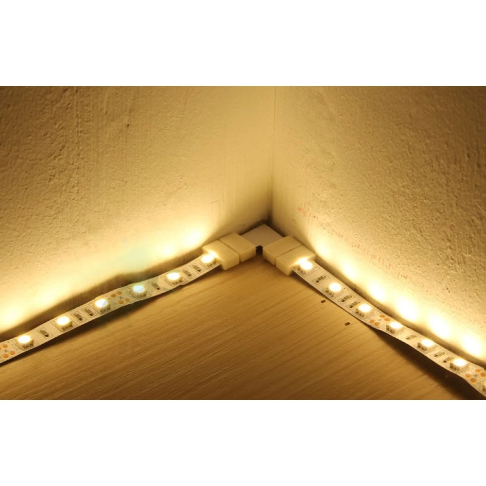 Conector LED forma L 2 pin 10mm 5050 para tiras LED montaje sin soldar