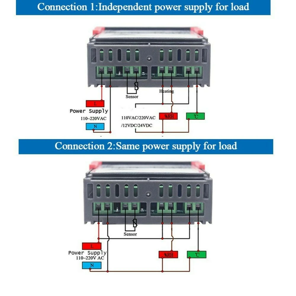 Vista lateral del controlador digital de temperatura y humedad STC-3028
