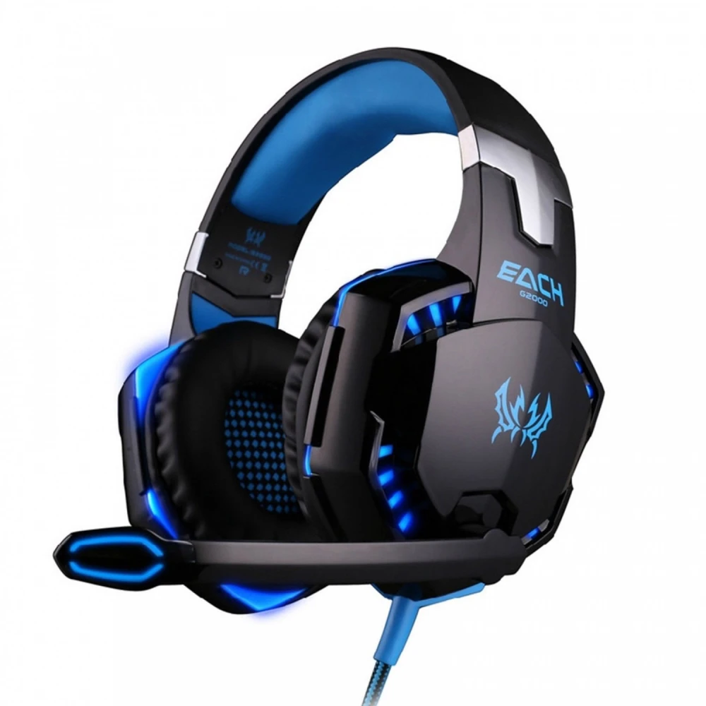 Vista lateral de auriculares G2000 gaming con cable trenzado y control de volumen