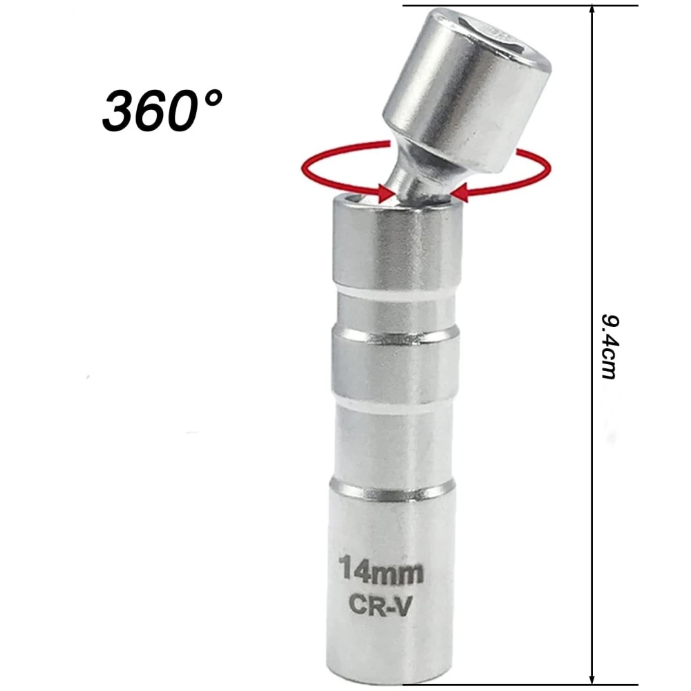 Llaves de vaso flexibles para bujía magnética de 14 mm y 16 mm en color plateado