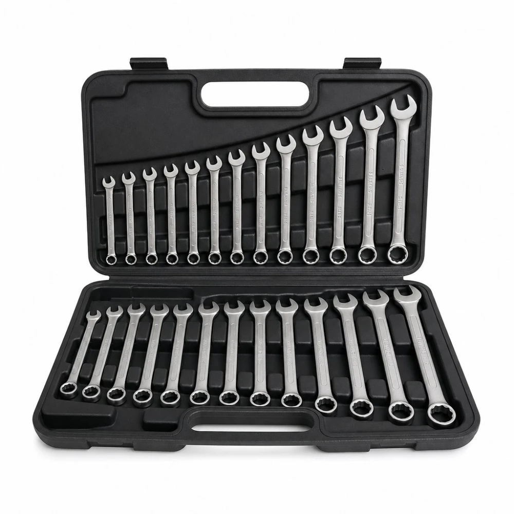 Set med 26 Kombinationsnycklar Ring-Öppen 6-32mm Cr-V Stål med Väska