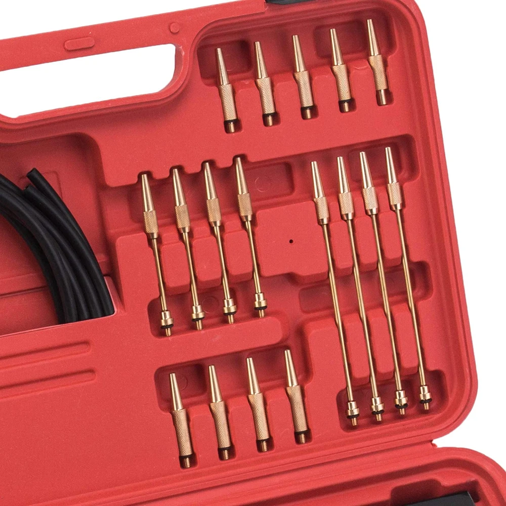 Vista del maletín de plástico resistente para juego de manómetros carburadores