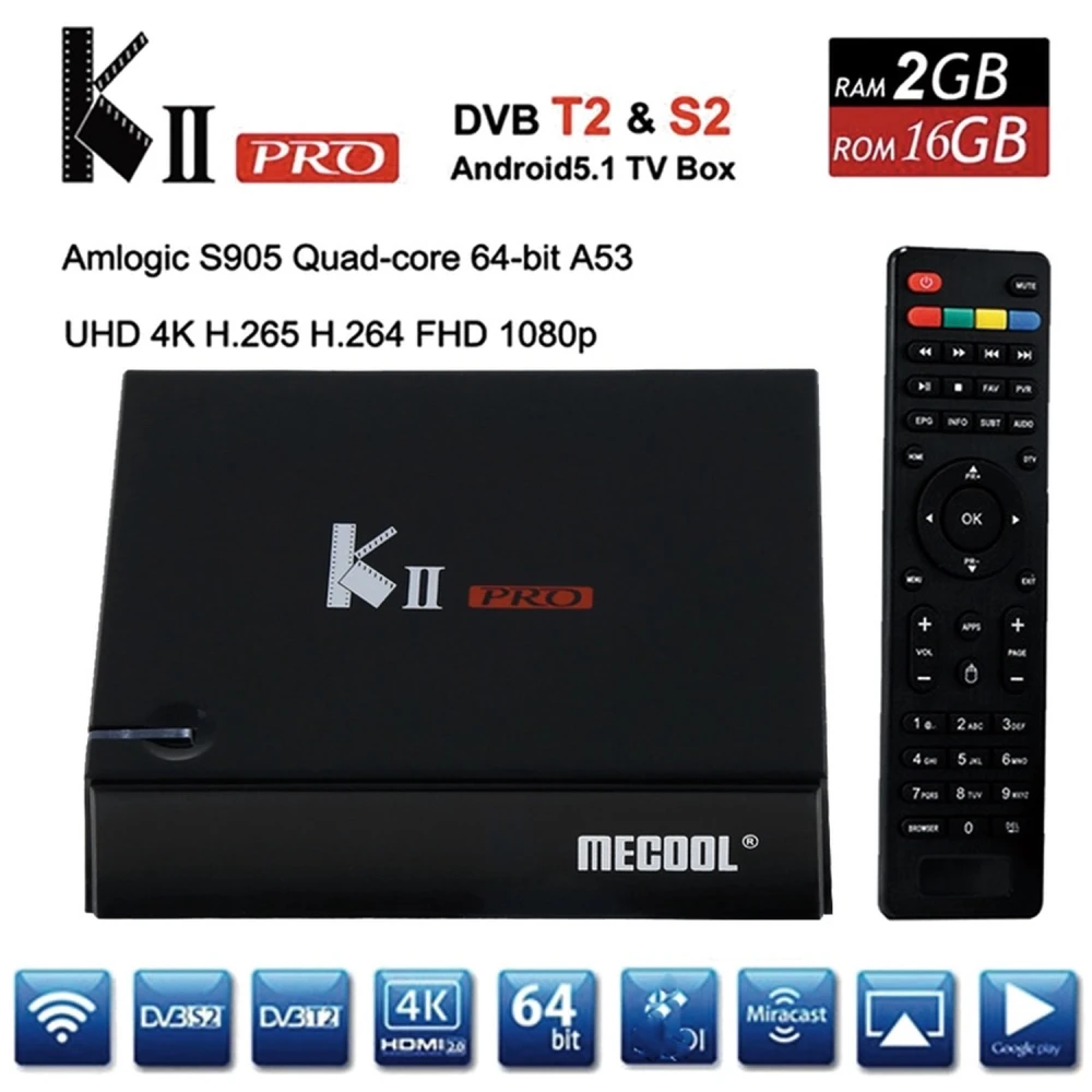 Kii Pro dubbel tuner DVB-S2 DVB-T2 Android TV Box 2GB/16GB 4K