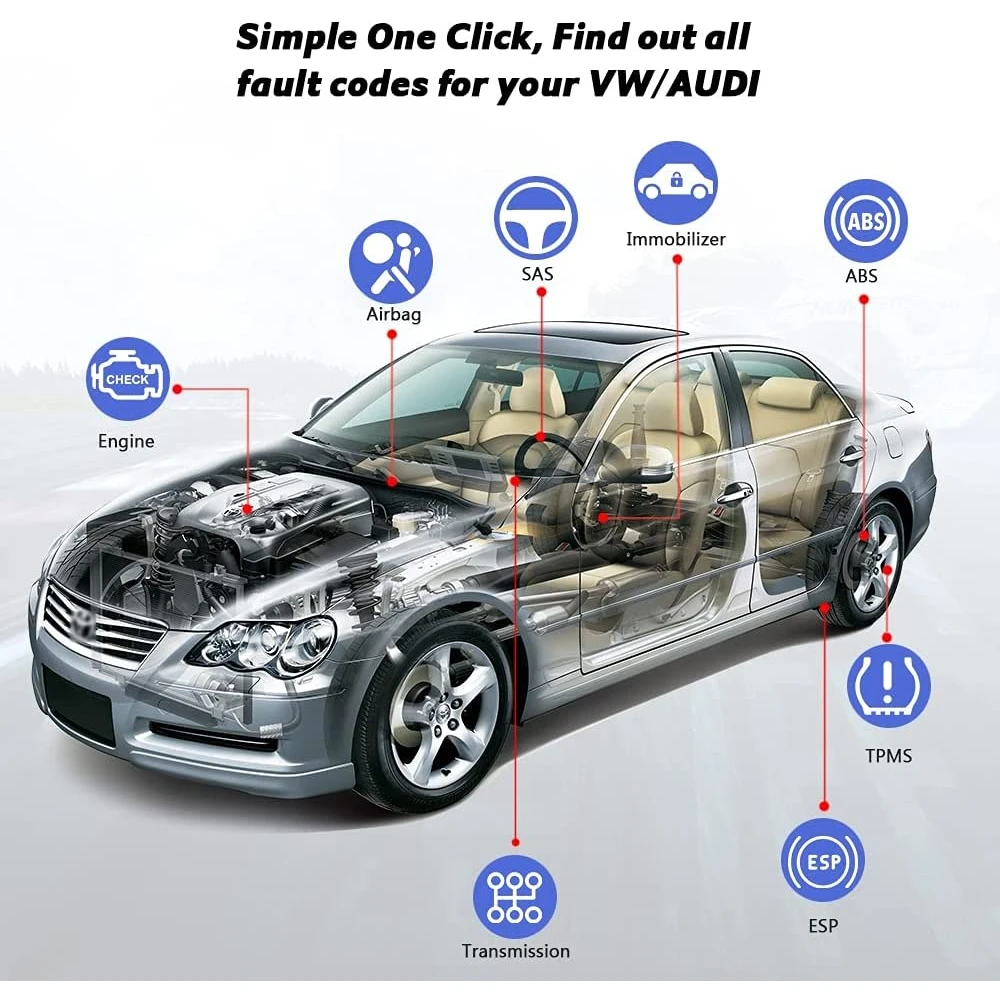 Pantalla del escaner Konnwei KW450 mostrando códigos de diagnóstico en vehículo VAG