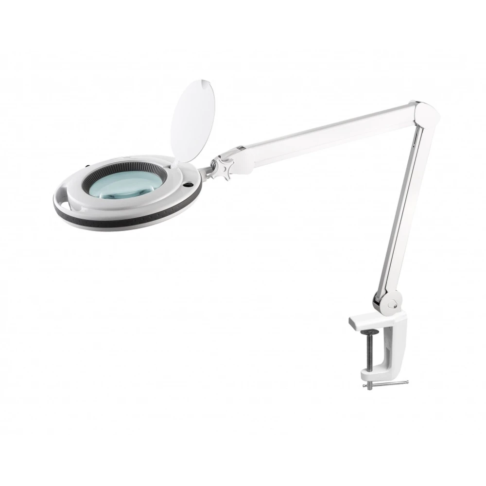 Vista general de lupa con iluminación LED y brazo articulado para soldadura