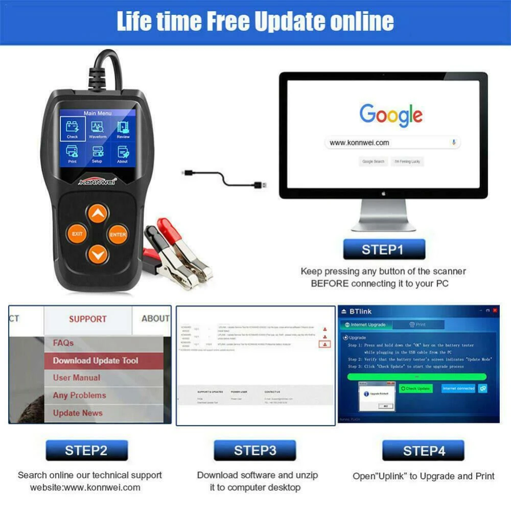 Konnwei KW600 12V batteritestare för bil och motorcykel