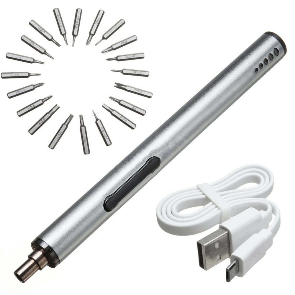 Mini elektrisk skruvmejsel trådlös USB uppladdningsbar 3 LED 22in1 set