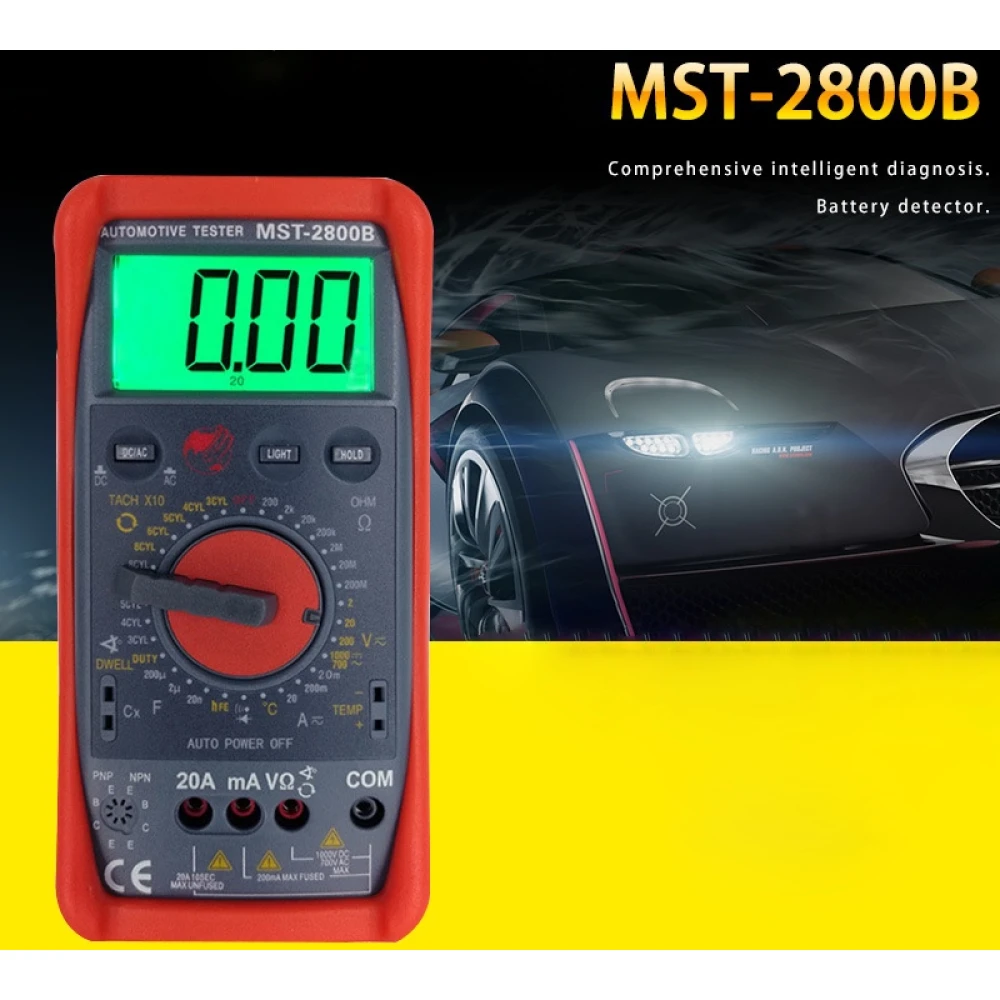 MST-2800B digital multimeter med stor LCD-skärm för bil