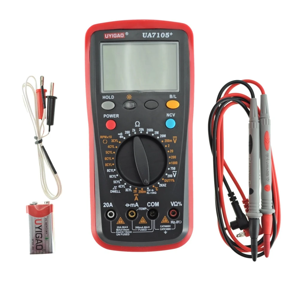 Multímetro Digital Automoción UA7105+ Uyigao con sonda de temperatura y accesorios