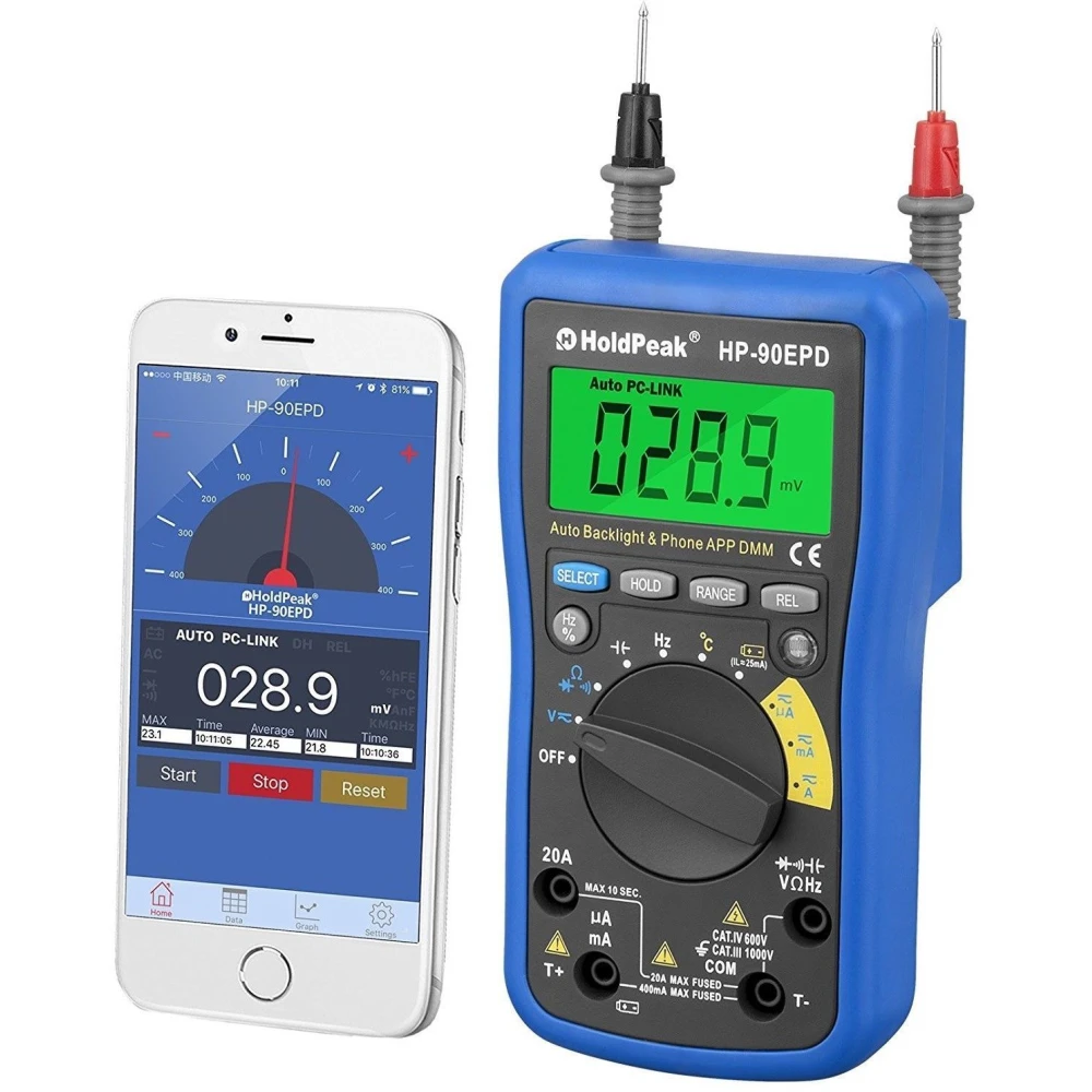 HoldPeak HP-90EPD digital multimeter med app och auto range