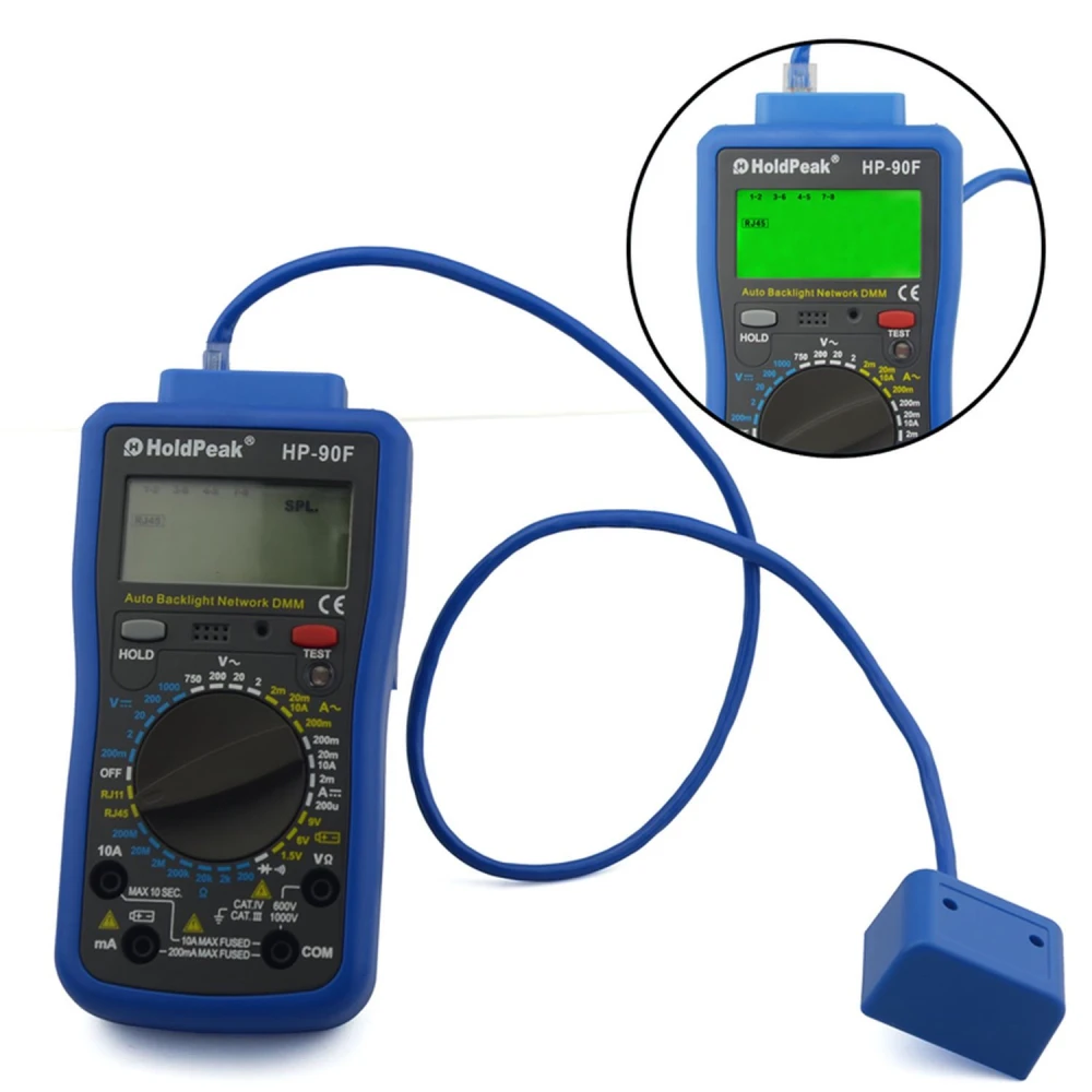 HoldPeak HP-90F digital multimeter med RJ11/RJ45-kabeltest